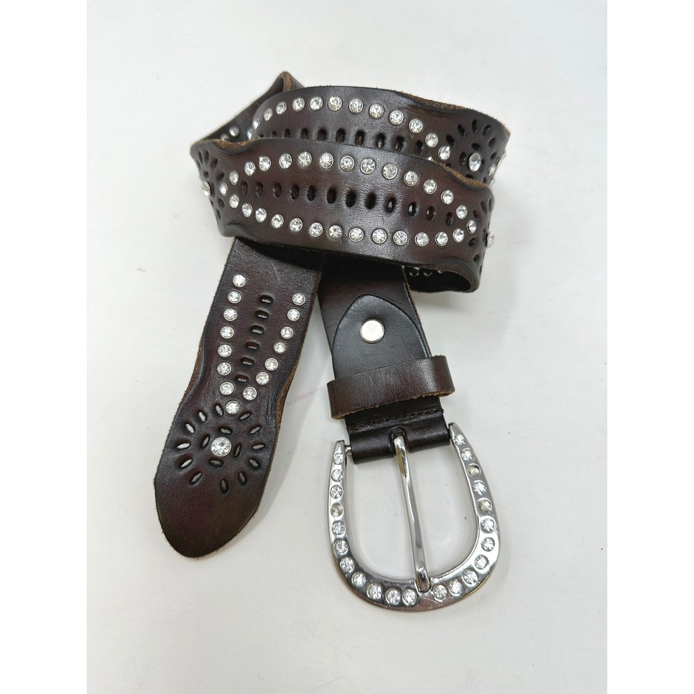 Unbranded 1.5" Rhinestone Tooled Leather Belt Brown M‎